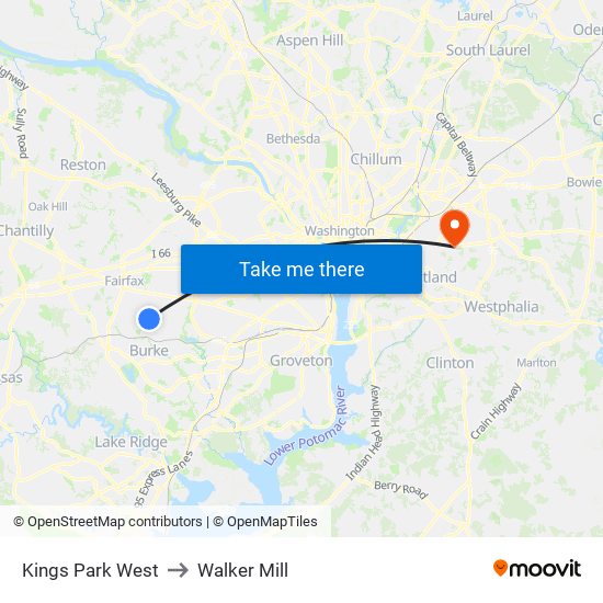 Kings Park West to Walker Mill map