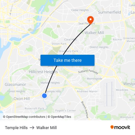 Temple Hills to Walker Mill map