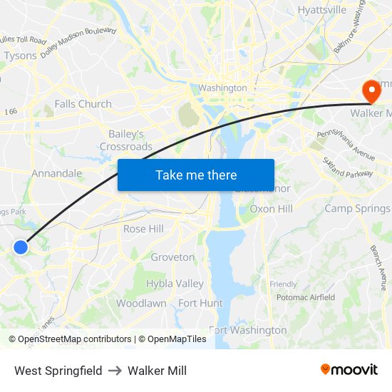 West Springfield to Walker Mill map