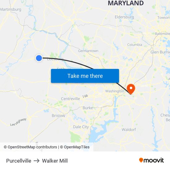 Purcellville to Walker Mill map