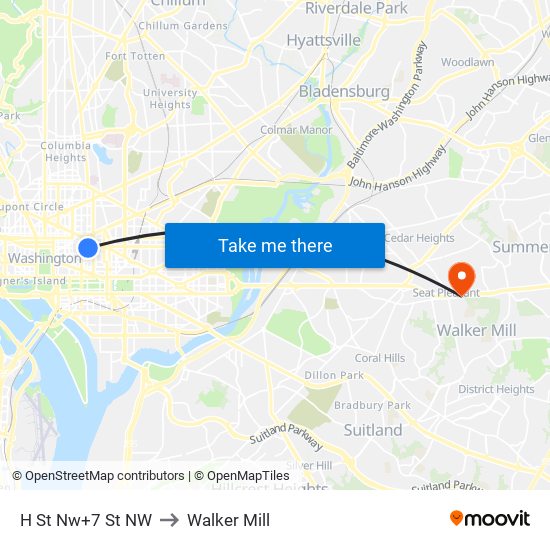 H St Nw+7 St NW to Walker Mill map