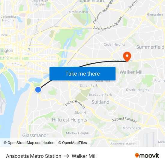 Anacostia Metro Station to Walker Mill map