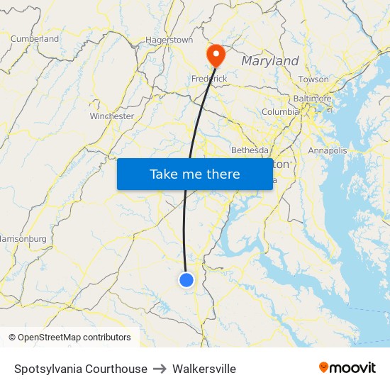 Spotsylvania Courthouse to Walkersville map