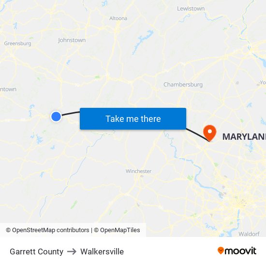 Garrett County to Walkersville map