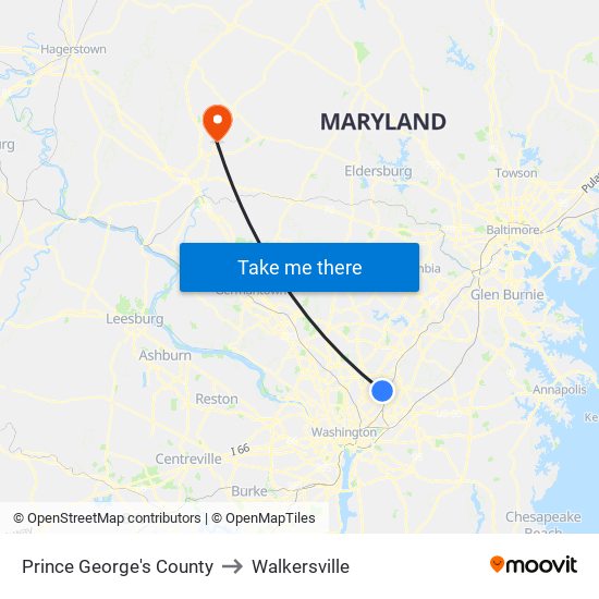 Prince George's County to Walkersville map