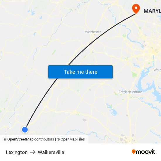 Lexington to Walkersville map