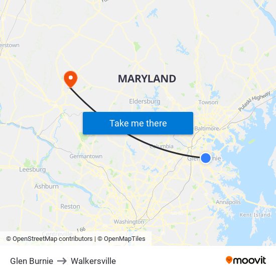 Glen Burnie to Walkersville map