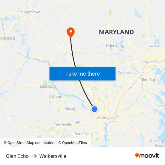 Glen Echo to Walkersville map