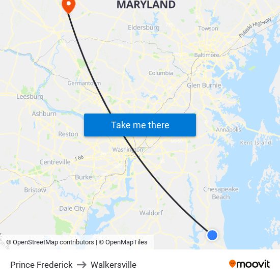 Prince Frederick to Walkersville map