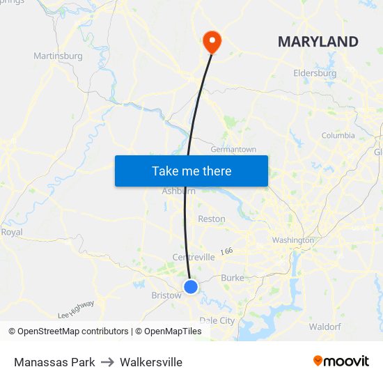 Manassas Park to Walkersville map