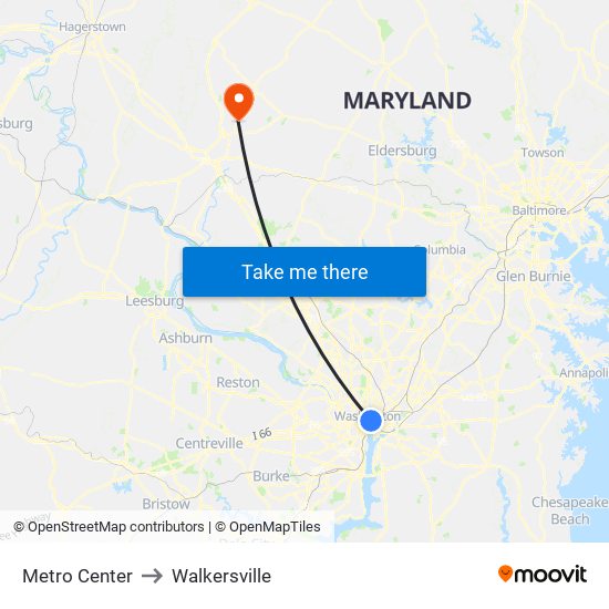 Metro Center to Walkersville map