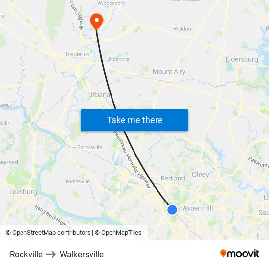 Rockville to Walkersville map