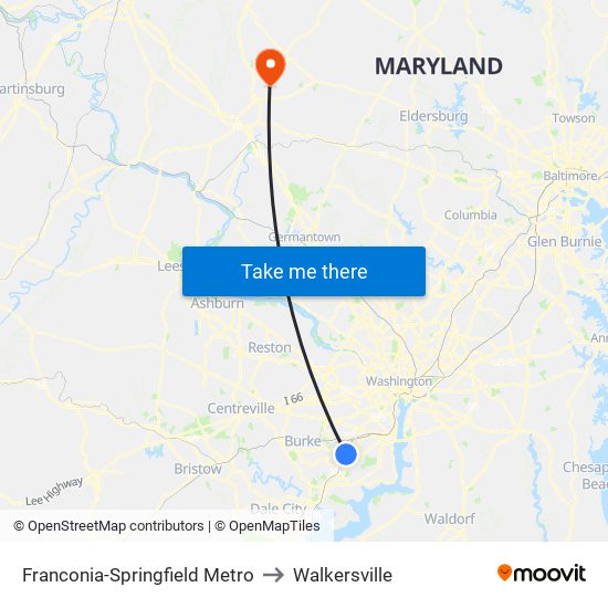 Franconia-Springfield Metro to Walkersville map