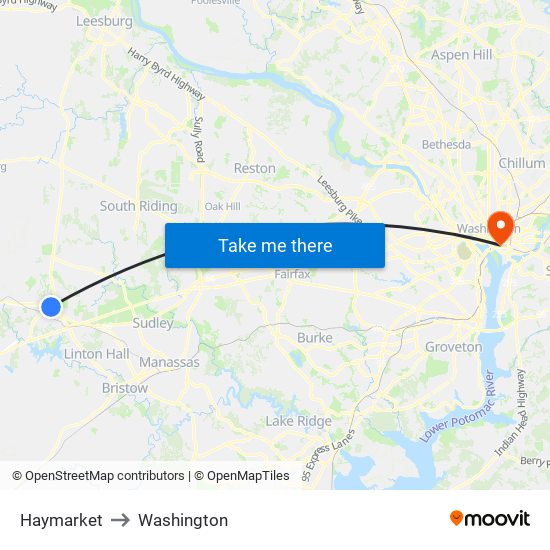 Haymarket to Washington map