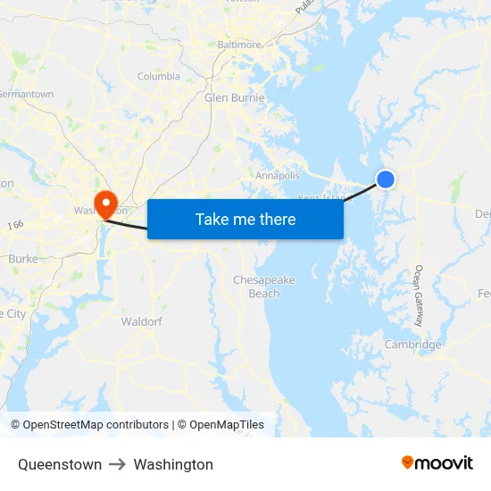 Queenstown to Washington map