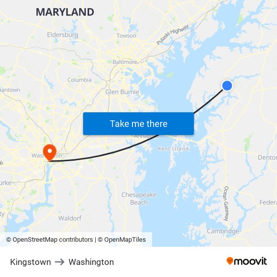 Kingstown to Washington map