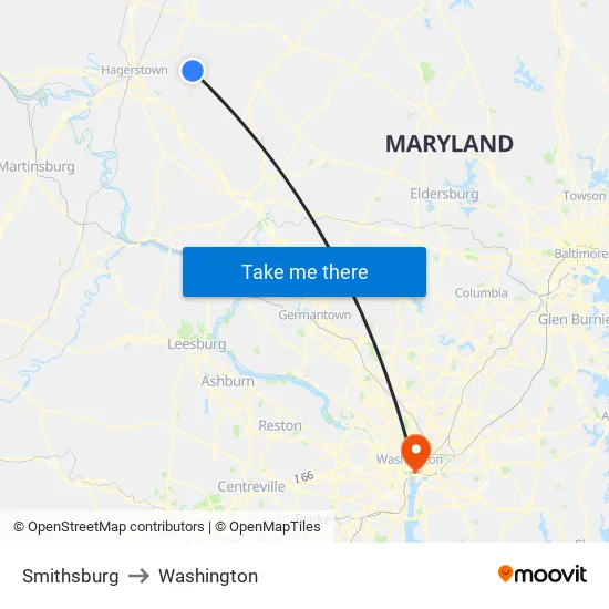 Smithsburg to Washington map