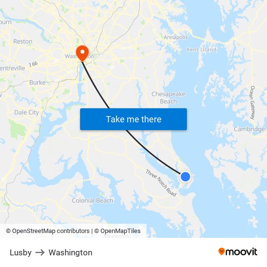 Lusby to Washington map