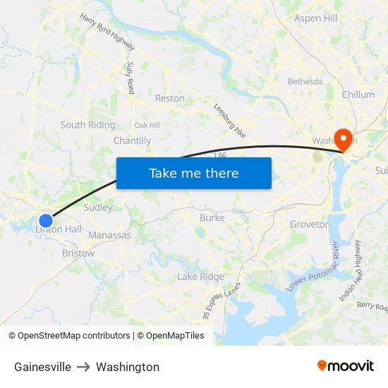 Gainesville to Washington map