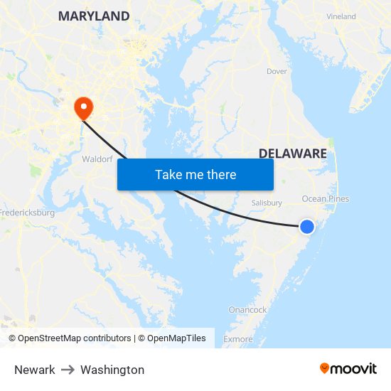 Newark to Washington map
