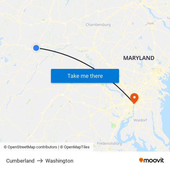 Cumberland to Washington map