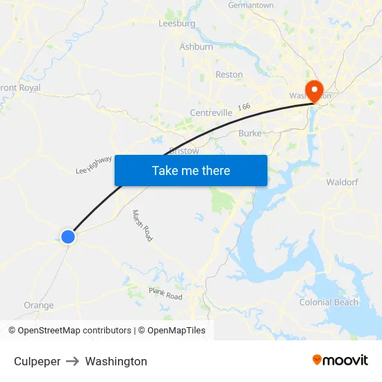Culpeper to Washington map