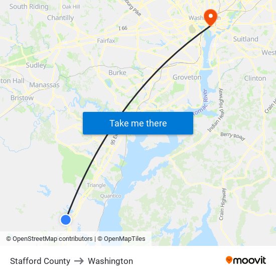 Stafford County to Washington map