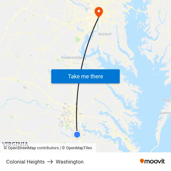 Colonial Heights to Washington map