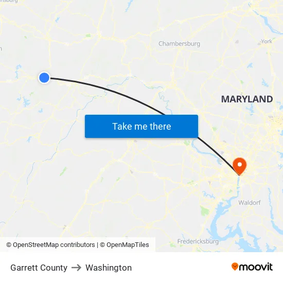 Garrett County to Washington map