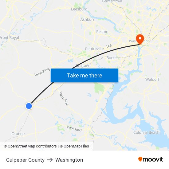 Culpeper County to Washington map