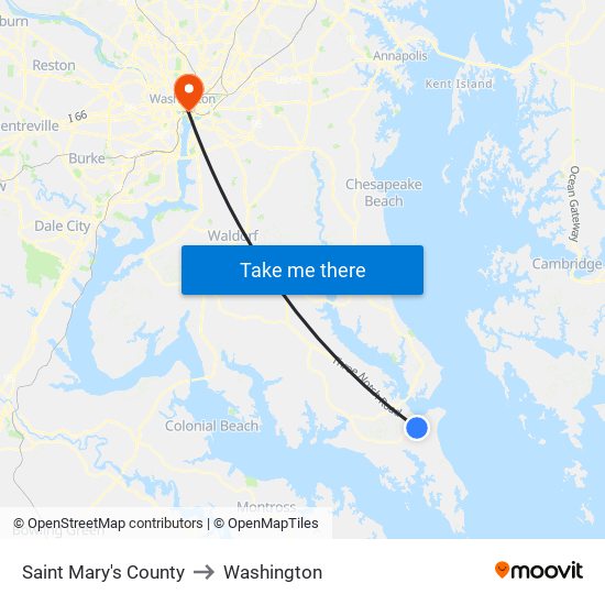 Saint Mary's County to Washington map