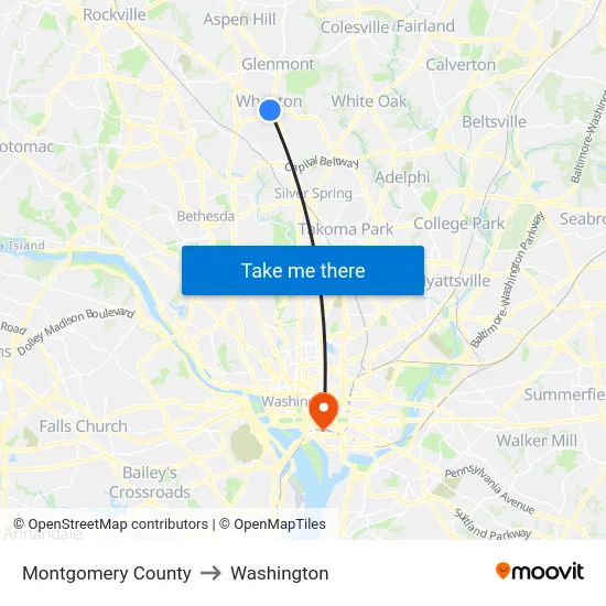 Montgomery County to Washington map