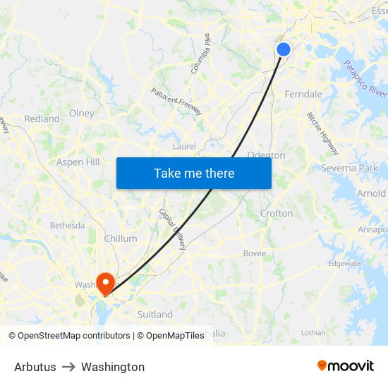 Arbutus to Washington map