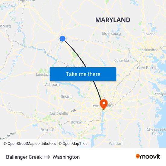 Ballenger Creek to Washington map