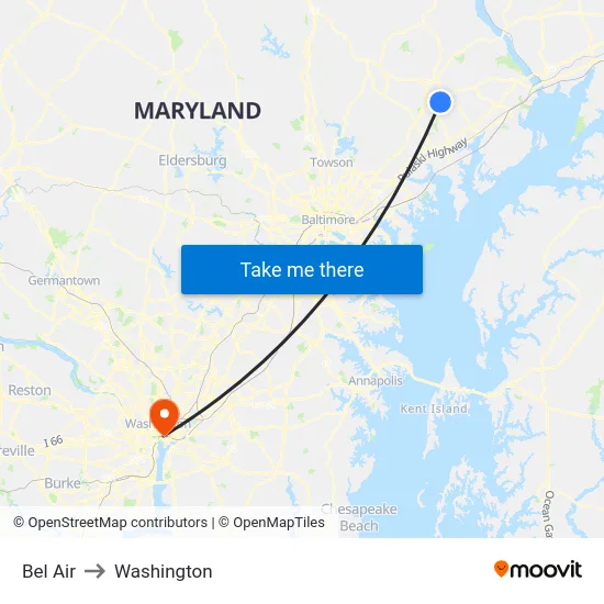 Bel Air to Washington map