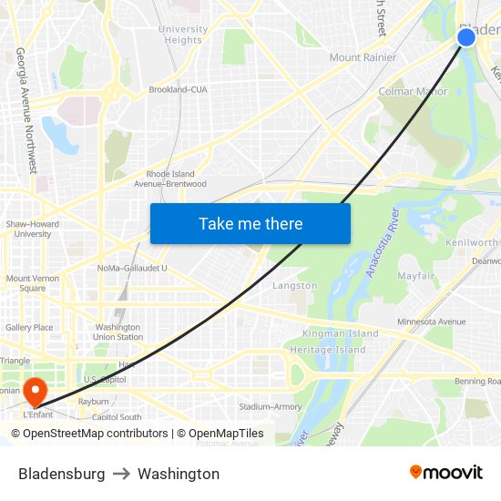 Bladensburg to Washington map