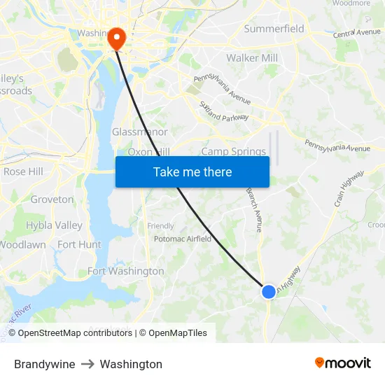 Brandywine to Washington map