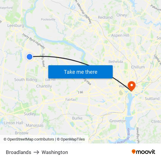 Broadlands to Washington map