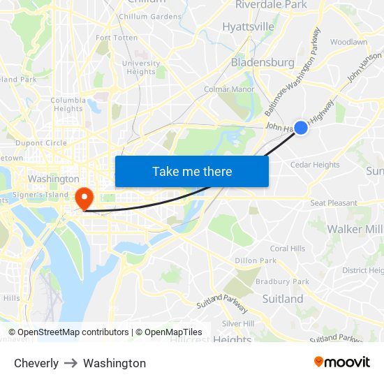 Cheverly to Washington map