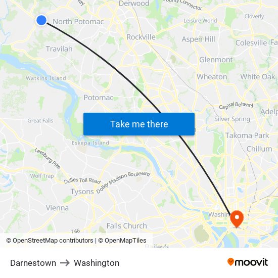 Darnestown to Washington map