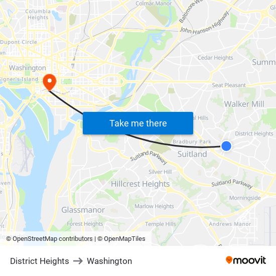 District Heights to Washington map