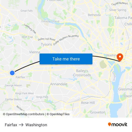 Fairfax to Washington map