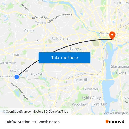 Fairfax Station to Washington map