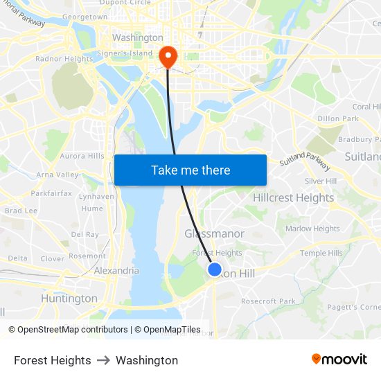 Forest Heights to Washington map