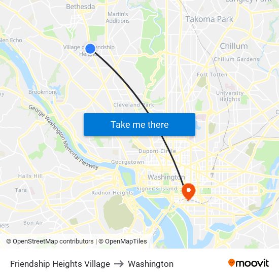 Friendship Heights Village to Washington map