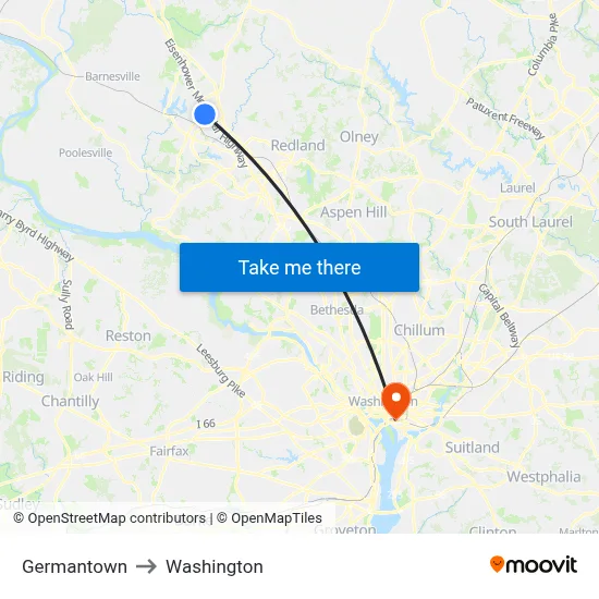 Germantown to Washington map