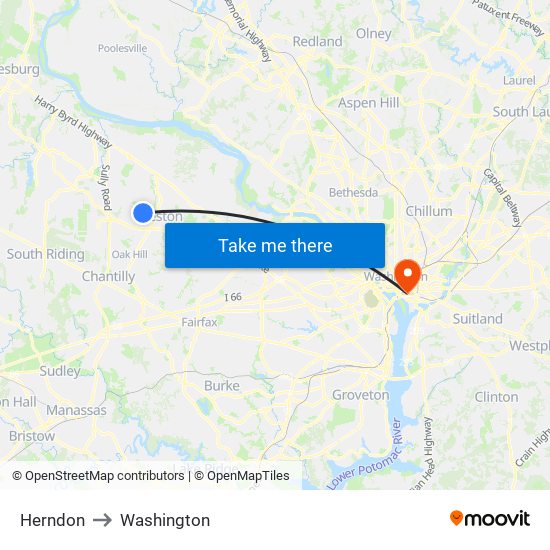 Herndon to Washington map