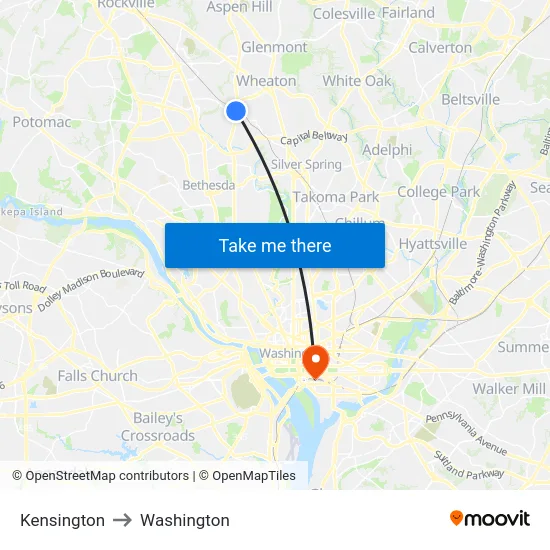 Kensington to Washington map