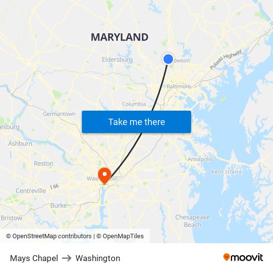 Mays Chapel to Washington map