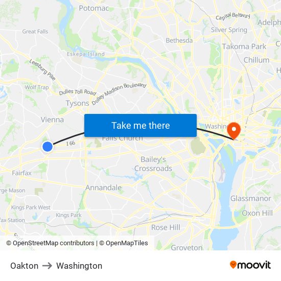 Oakton to Washington map